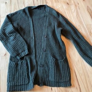 Hunter green AE waffle knit cardigan